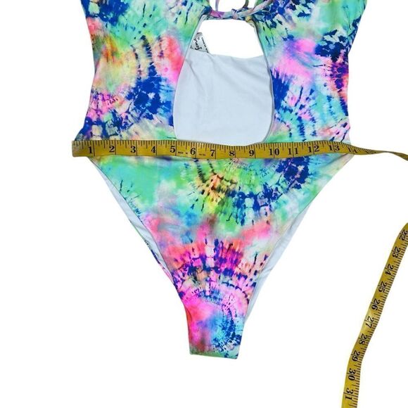 Luli Fama Neon Tie Dye Celestial Dreams Tie Front High Leg One Piece Swimsuit - Picture 14 of 16